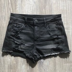 American Eagle hi-rise shortie washed black distressed denim shorts 4